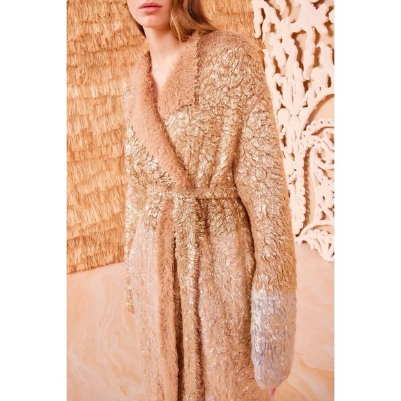 NWT Ulla Johnson Faux-Fur Long Alpaca-Wool Sylvan Gold-Foil Coat - Picture 3 of 8